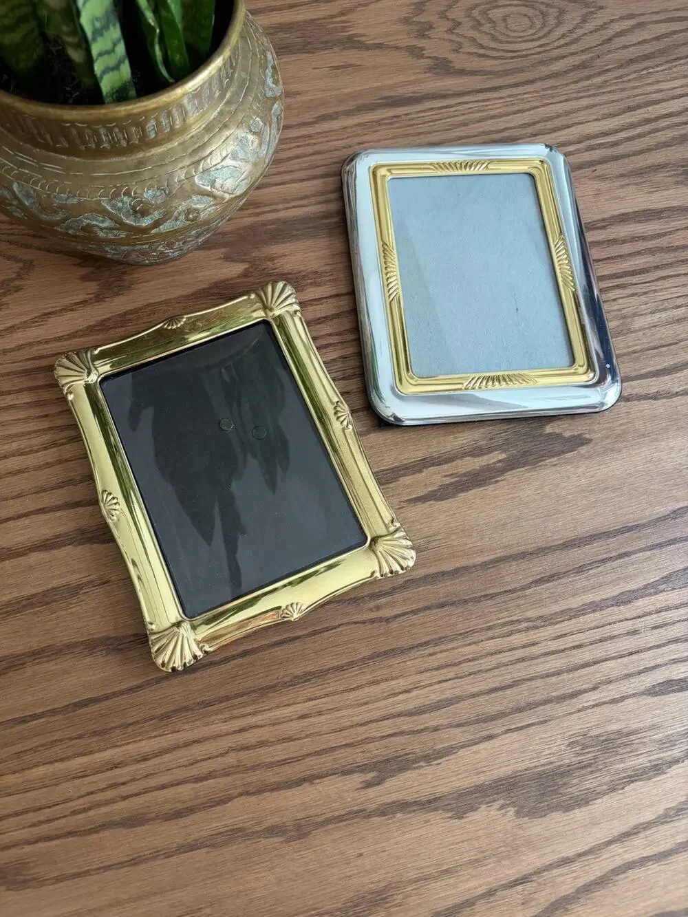 Vintage 1980s Brass Frames 5x7 Tabletop Frames Gold And Silver Frames Set Of 2
